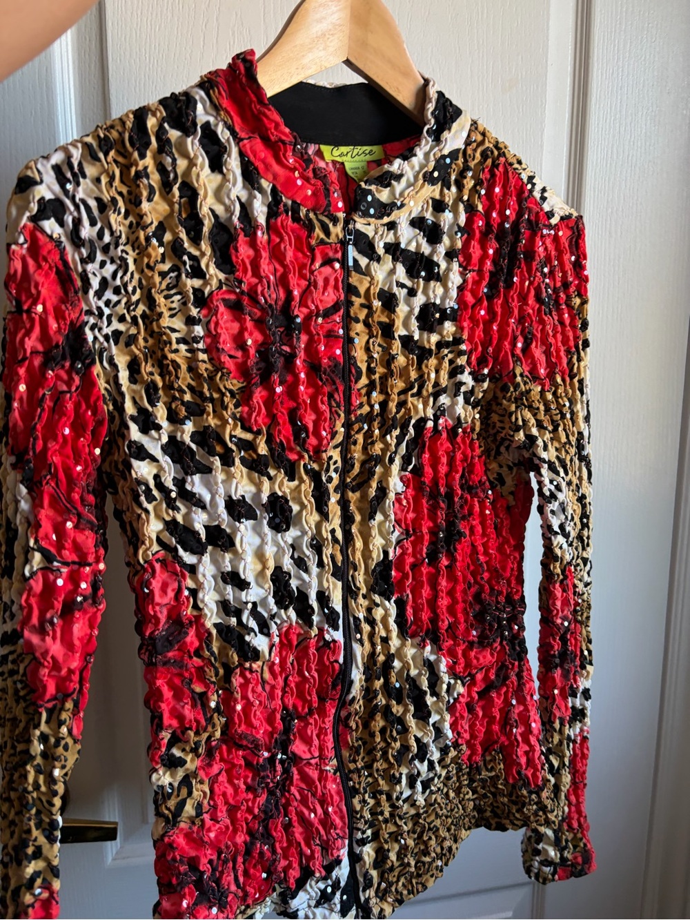 Vintage Cortise Sequin Rose Leopard Crinkled Jacket Y2K Carrie Bradshaw-esque